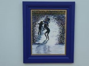 Painting of children on a beach